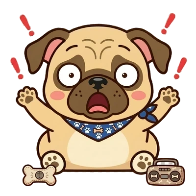 驚くパグのマスコット